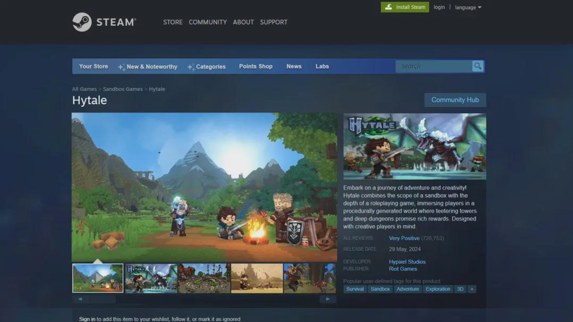 Hytale platform availability showing PC-only early access launch without Steam