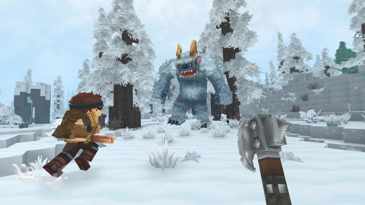 A majestic yeti standing in a snowy landscape, representing the world of Hytale